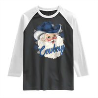 Christmas Cowboys Fan Raglan Shirt Funny Xmas American Football Blue Santa - Wonder Print Shop