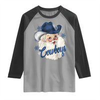 Christmas Cowboys Fan Raglan Shirt Funny Xmas American Football Blue Santa - Wonder Print Shop