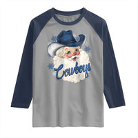 Christmas Cowboys Fan Raglan Shirt Funny Xmas American Football Blue Santa - Wonder Print Shop