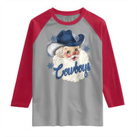 Christmas Cowboys Fan Raglan Shirt Funny Xmas American Football Blue Santa - Wonder Print Shop