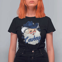 Christmas Cowboys Fan T Shirt For Women Funny Xmas American Football Blue Santa - Wonder Print Shop