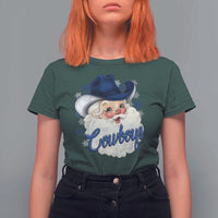 Christmas Cowboys Fan T Shirt For Women Funny Xmas American Football Blue Santa - Wonder Print Shop
