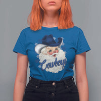Christmas Cowboys Fan T Shirt For Women Funny Xmas American Football Blue Santa - Wonder Print Shop