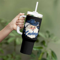 Christmas Cowboys Fan Tumbler With Handle Funny Xmas American Football Blue Santa - Wonder Print Shop