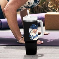 Christmas Cowboys Fan Tumbler With Handle Funny Xmas American Football Blue Santa - Wonder Print Shop