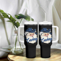 Christmas Cowboys Fan Tumbler With Handle Funny Xmas American Football Blue Santa - Wonder Print Shop