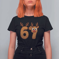 Funny 67 Christmas Reindeer T Shirt For Women Six Seven Meme Xmas Holiday - Wonder Print Shop