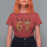 Funny 67 Christmas Reindeer T Shirt For Women Six Seven Meme Xmas Holiday - Wonder Print Shop