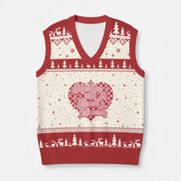 Mama Of A Heart Warrior V-Neck Knit Sweater Vest CHD Awareness Retro Red Checkered Heart