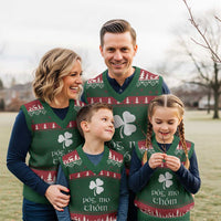 Funny Irish Pog Mo Thoin V-Neck Knit Sweater Vest St Patrick's Day Gaelic Saying Shamrock - Wonder Print Shop