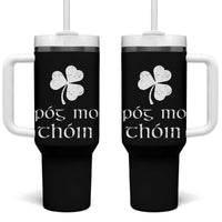 Funny Irish Pog Mo Thoin Tumbler With Handle St Patrick's Day Gaelic Saying Shamrock