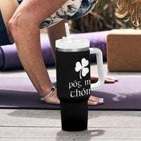 Funny Irish Pog Mo Thoin Tumbler With Handle St Patrick's Day Gaelic Saying Shamrock