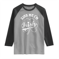 Funny Kiss Me I'm Irish St Patricks Day Raglan Shirt Vintage Shamrock