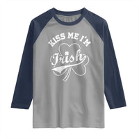 Funny Kiss Me I'm Irish St Patricks Day Raglan Shirt Vintage Shamrock