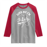Funny Kiss Me I'm Irish St Patricks Day Raglan Shirt Vintage Shamrock