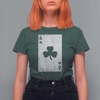 Funny St Patrick's Day Shamrock Clubs Poker Card T Shirt For Women