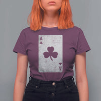 Funny St Patrick's Day Shamrock Clubs Poker Card T Shirt For Women