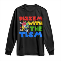 Funny Rizz Em With The Tism Long Sleeve Shirt Autism Awareness Dabbing Puzzle