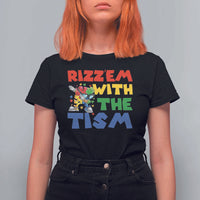 Funny Rizz Em With The Tism T Shirt For Women Autism Awareness Dabbing Puzzle