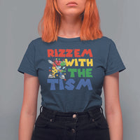 Funny Rizz Em With The Tism T Shirt For Women Autism Awareness Dabbing Puzzle