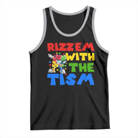 Funny Rizz Em With The Tism Tank Top Autism Awareness Dabbing Puzzle