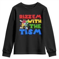 Funny Rizz Em With The Tism Youth Sweatshirt Autism Awareness Dabbing Puzzle