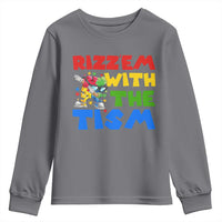 Funny Rizz Em With The Tism Youth Sweatshirt Autism Awareness Dabbing Puzzle