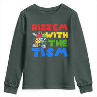Funny Rizz Em With The Tism Youth Sweatshirt Autism Awareness Dabbing Puzzle
