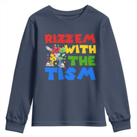 Funny Rizz Em With The Tism Youth Sweatshirt Autism Awareness Dabbing Puzzle