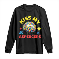 Funny Kiss My Aspergers Long Sleeve Shirt Asperger Syndrome Autism Awareness Puzzle Lips