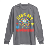 Funny Kiss My Aspergers Long Sleeve Shirt Asperger Syndrome Autism Awareness Puzzle Lips