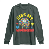 Funny Kiss My Aspergers Long Sleeve Shirt Asperger Syndrome Autism Awareness Puzzle Lips