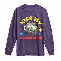 Funny Kiss My Aspergers Long Sleeve Shirt Asperger Syndrome Autism Awareness Puzzle Lips