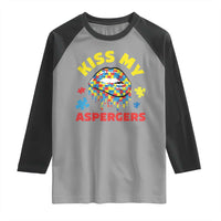 Funny Kiss My Aspergers Raglan Shirt Asperger Syndrome Autism Awareness Puzzle Lips