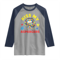 Funny Kiss My Aspergers Raglan Shirt Asperger Syndrome Autism Awareness Puzzle Lips