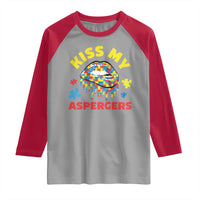 Funny Kiss My Aspergers Raglan Shirt Asperger Syndrome Autism Awareness Puzzle Lips
