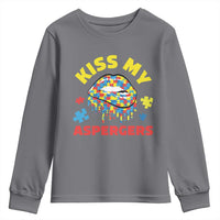 Funny Kiss My Aspergers Youth Sweatshirt Asperger Syndrome Autism Awareness Puzzle Lips