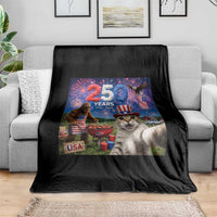 Cat Selfie with Bigfoot USA 250 Years Throw Blanket Funny 4th Of July Cat Graphic