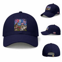 Cat Selfie with Bigfoot USA 250 Years Baseball Cap Funny 4th Of July Cat Graphic