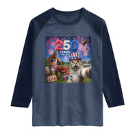 Cat Selfie with Bigfoot USA 250 Years Raglan Shirt Funny 4th Of July Cat Graphic
