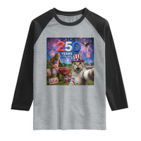 Cat Selfie with Bigfoot USA 250 Years Raglan Shirt Funny 4th Of July Cat Graphic