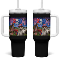 Cat Selfie with Bigfoot USA 250 Years Tumbler With Handle Funny 4th Of July Cat Graphic