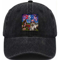 Cat Selfie with Bigfoot USA 250 Years Washed Cotton Baseball Cap Funny 4th Of July Cat Graphic