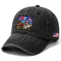 Cat Selfie with Bigfoot USA 250 Years Washed Cotton Baseball Cap Funny 4th Of July Cat Graphic