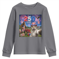 Cat Selfie with Bigfoot USA 250 Years Youth Sweatshirt Funny 4th Of July Cat Graphic