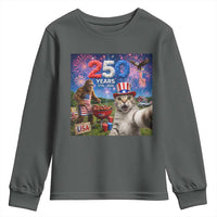Cat Selfie with Bigfoot USA 250 Years Youth Sweatshirt Funny 4th Of July Cat Graphic