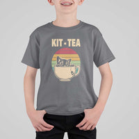 Funny Kitten T Shirt For Kid Kit Tea Pun Cute Black Cat Retro Tea Cup - Wonder Print Shop