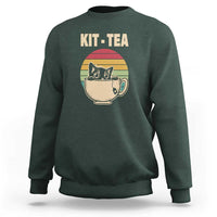 Funny Kitten Sweatshirt Kit Tea Pun Cute Black Cat Retro Tea Cup - Wonder Print Shop