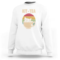 Funny Kitten Sweatshirt Kit Tea Pun Cute Black Cat Retro Tea Cup - Wonder Print Shop