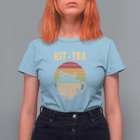 Funny Kitten T Shirt For Women Kit Tea Pun Cute Black Cat Retro Tea Cup - Wonder Print Shop